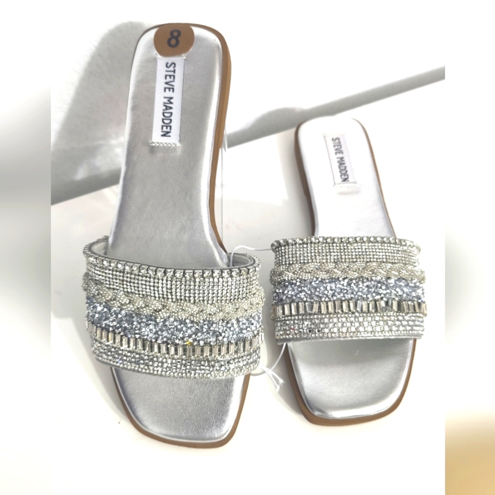 Steve Madden Silver Embellished Slip-On Sandals